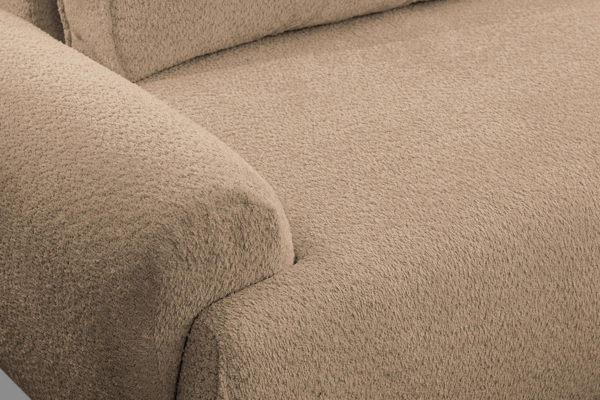 ECKSOFA Moon in L-Form mit Schlaffunktion und Bettkasten, Farbe: Braun, Bouclé-Stoff, Ottomane Rechts - Braun, Textil (260/136cm) - VENASI MÖBEL