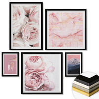 WANDBILDER 5er-Set - 50x50 cm & 20x30 cm & 40x60 cm Schwarzer Rahmen - Eiffels Porträt einer Frau mit Rosen - Schwarz, Kunststoff (40/60cm) - ArtPrintCave