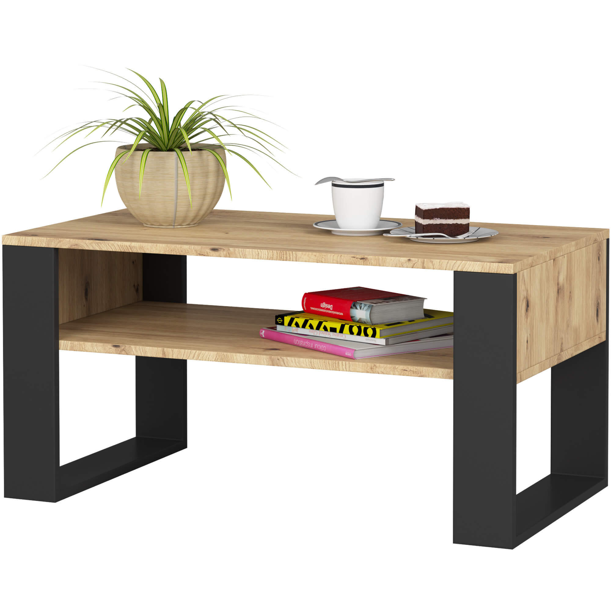 Thumbnail - Raumhirsch Furniture Couchtisch, Eiche Artisan, Schwarz, Holzwerkstoff, 92x45x50 cm, Wohnzimmer, Wohnzimmertische, Couch...