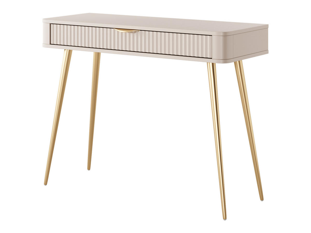 KONSOLENTISCH Vespasia 1S Beige 100,2/78/38 cm – Geriffelten Fronten - Beige/Goldfarben, Holzwerkstoff/Metall (38/100.2/78cm) - AX Living
