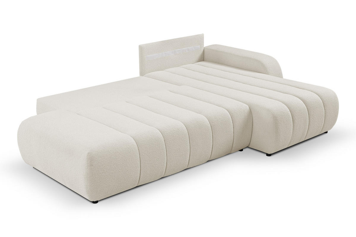 ECKSOFA Baloo mit Schlaffunktion und Bettkasten, komfortable Polsterung, Stoffbezug, lose Rückenkissen, freistehend, RECHTS, 276x176x88 cm, White - Weiß, Holz/Textil (276/176cm) - DomoHome