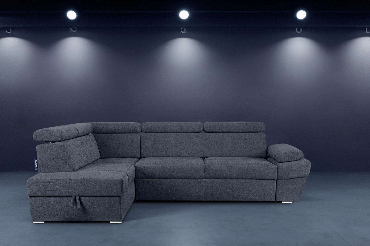 SCHLAFECKSOFA RATLO links 4/5-Sitzer mit Bettkasten, dunkelblau - Silberfarben/Dunkelblau, Textil (270/190cm) - KONSIMO®