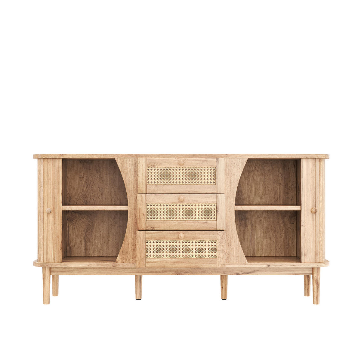 SIDEBOARD Rattan Kommode mit Schiebetüren, 140.5/40/76cm - Kirschbaumfarben, Holzwerkstoff (140.5/76/40cm) - Urban Meuble