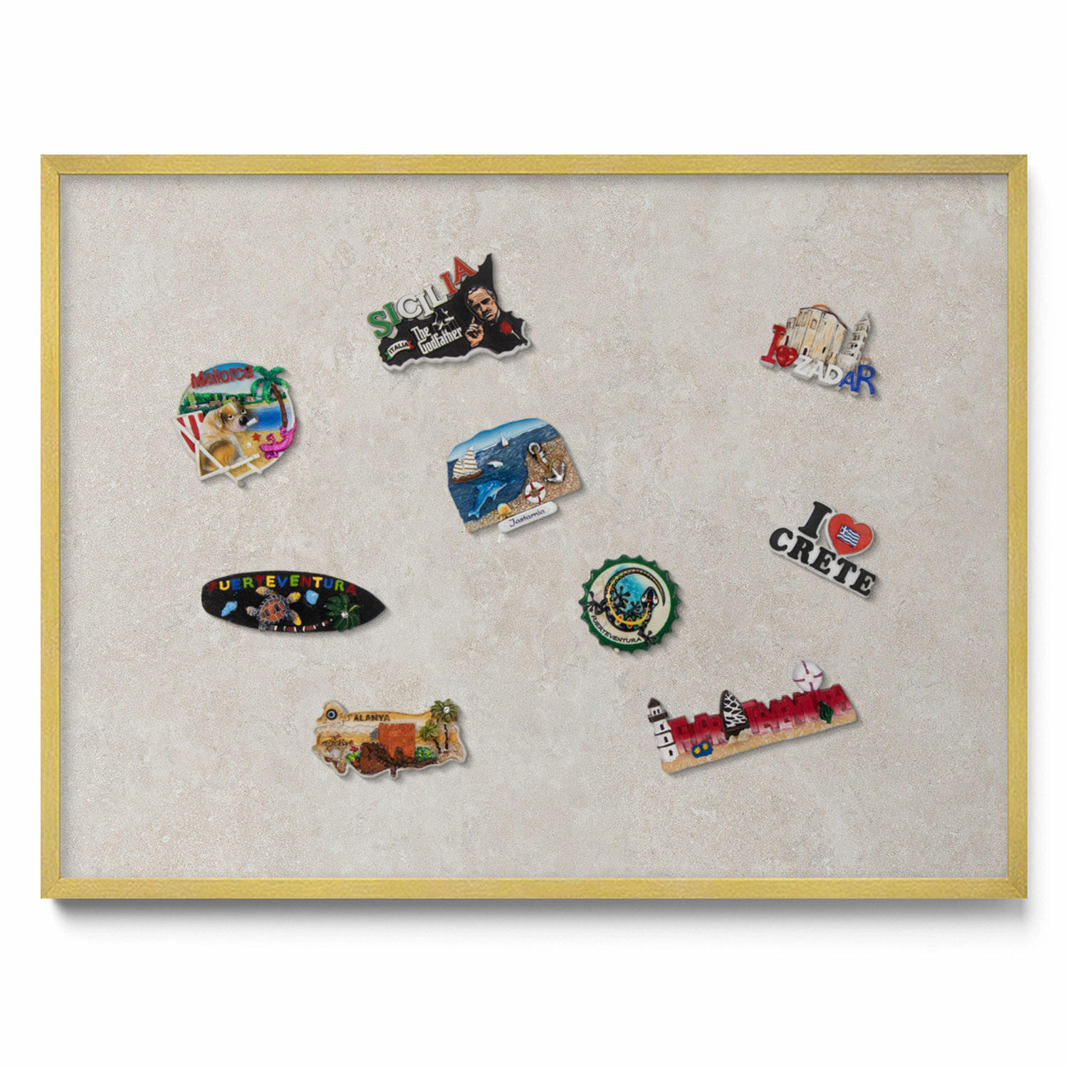 MAGNETTAFEL 80x60 cm Goldener Rahmen Dezente Sandsteinstruktur - Buche Kolonial, Metall (80/60/0.4cm) - TULUP