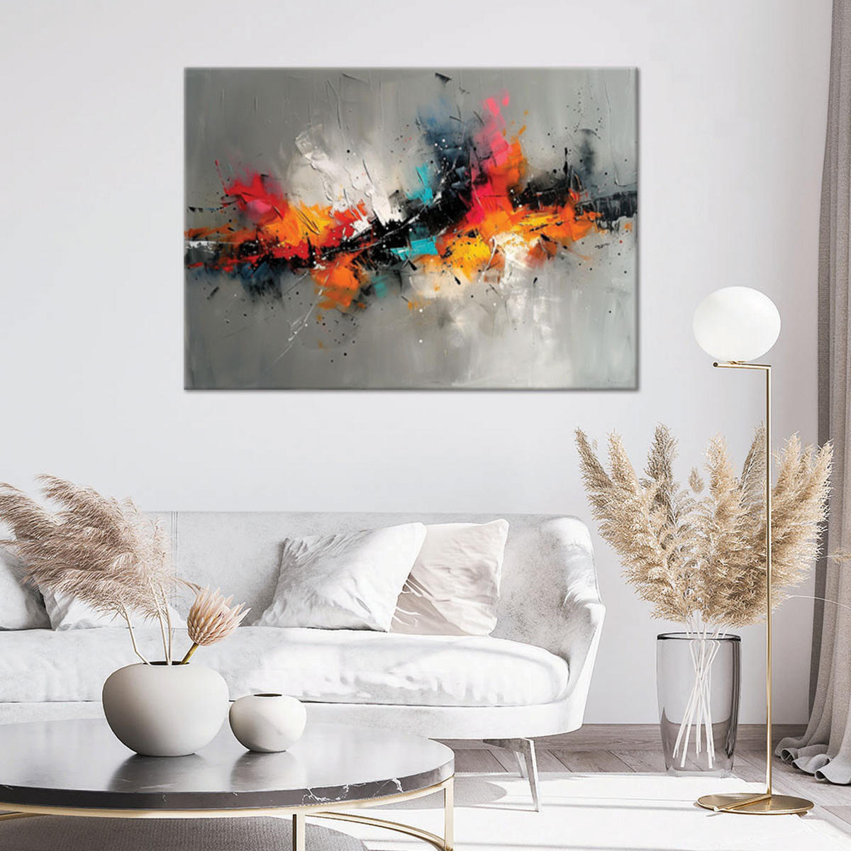 LEINWANDBILD Bunter abstrakter Ausdruck auf grauem Hintergrund - Multicolor, Textil (60/40cm) - Feeby