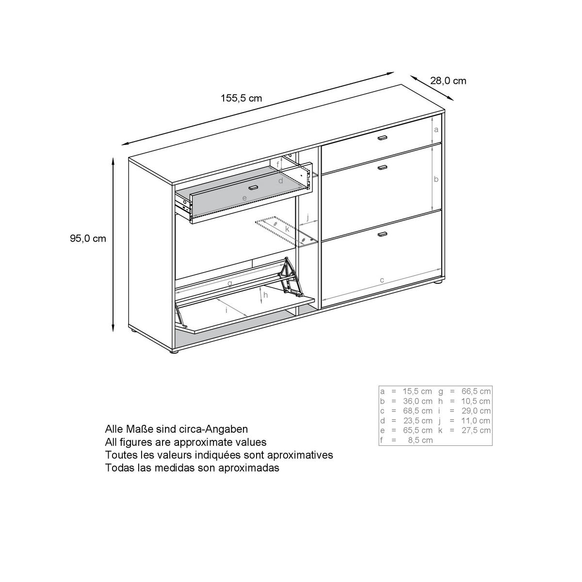 SCHUHSCHRANK Today Fronten in Grau Hochglanz - Grau, Holzwerkstoff (155.5/95/28cm) - Vladon