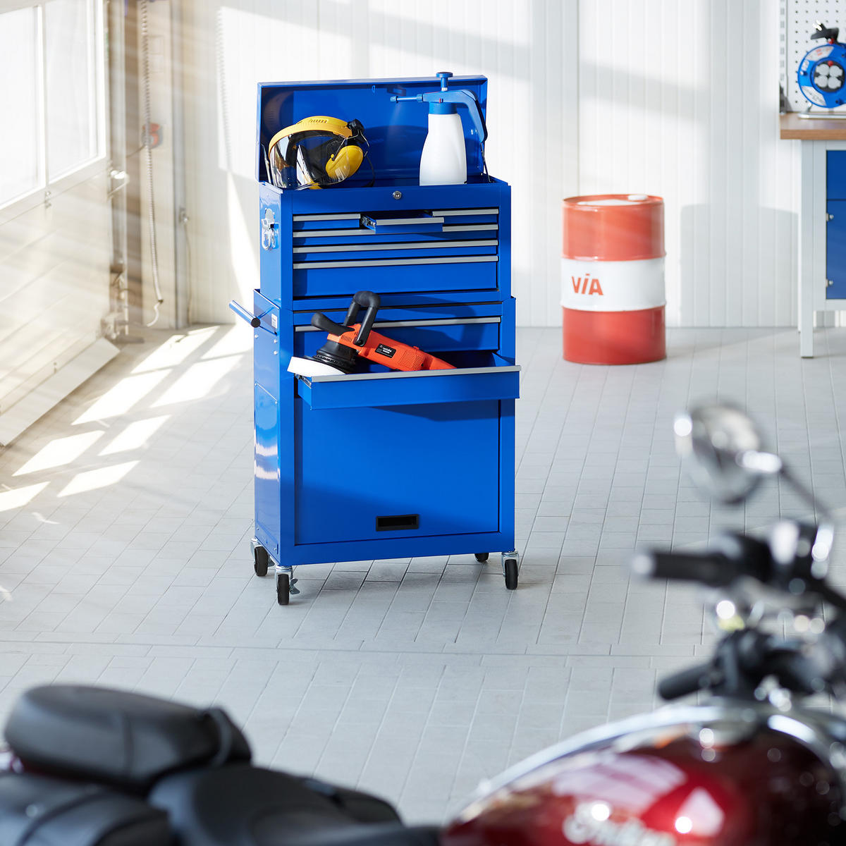 WERKZEUGWAGEN ,Rollen Ø 100 mm,blau - Blau, Metall (33/110/69cm) - tectake