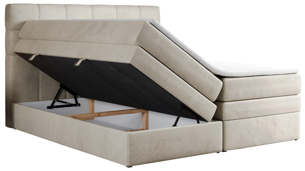 BOXSPRINGBETT ERNI KING 180/200 Beige Velvet - H4 - Beige, Holz/Textil (180/200cm) - MKS