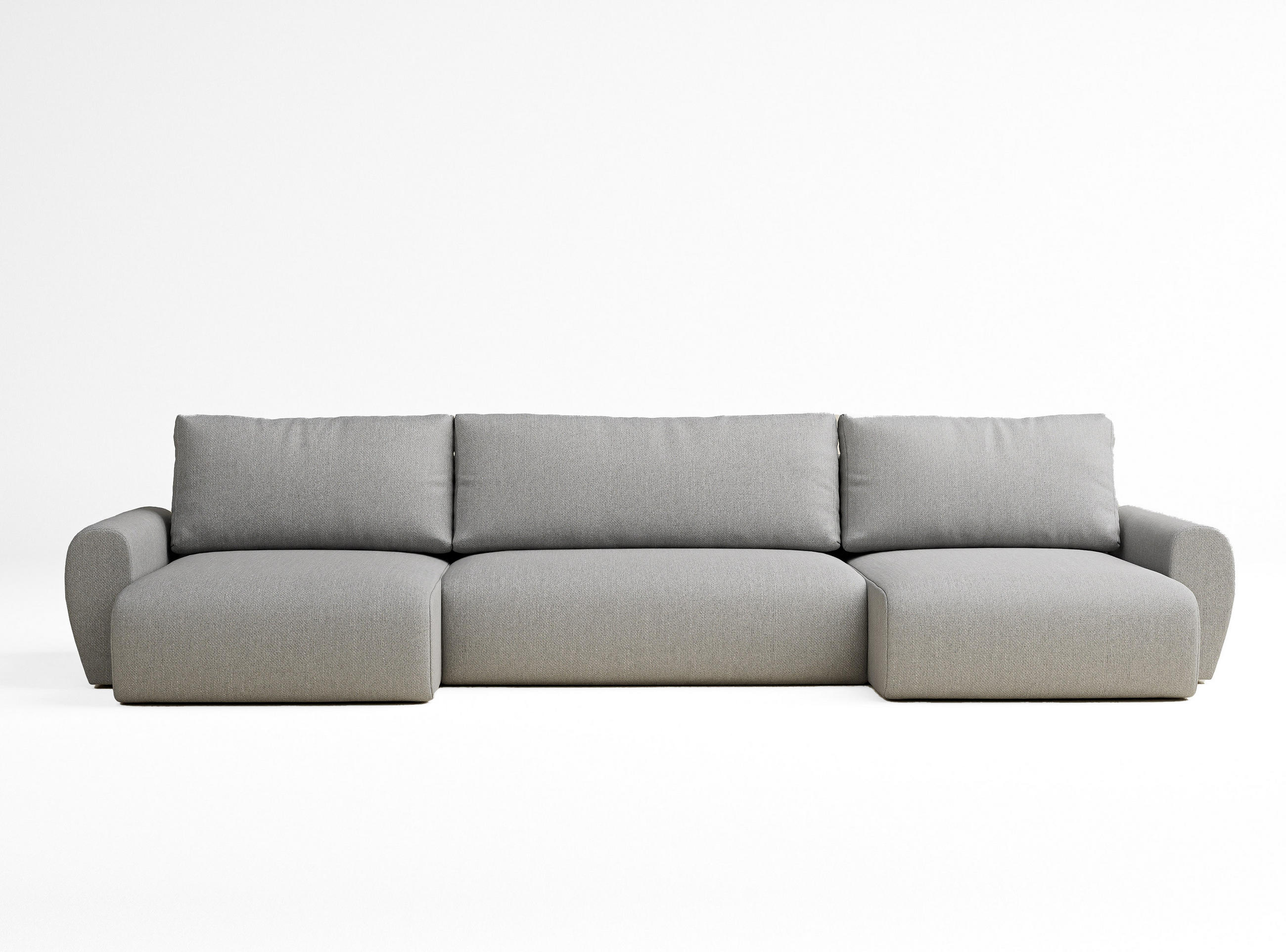 WOHNLANDSCHAFT MIT SCHLAFFUNKTION Numba Hellgrau Webstoff - Hellgrau/Schwarz, Holz/Holzwerkstoff (397/70/153cm) - Maison de Reve