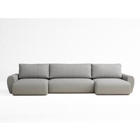WOHNLANDSCHAFT MIT SCHLAFFUNKTION Numba Hellgrau Webstoff - Hellgrau/Schwarz, Holz/Holzwerkstoff (397/70/153cm) - Maison de Reve