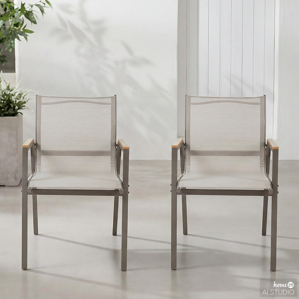 GARTENSTUHL - 2er-Set - Stahl / Olefin - Taupe, Textil/Metall (57/91/64cm) - home24