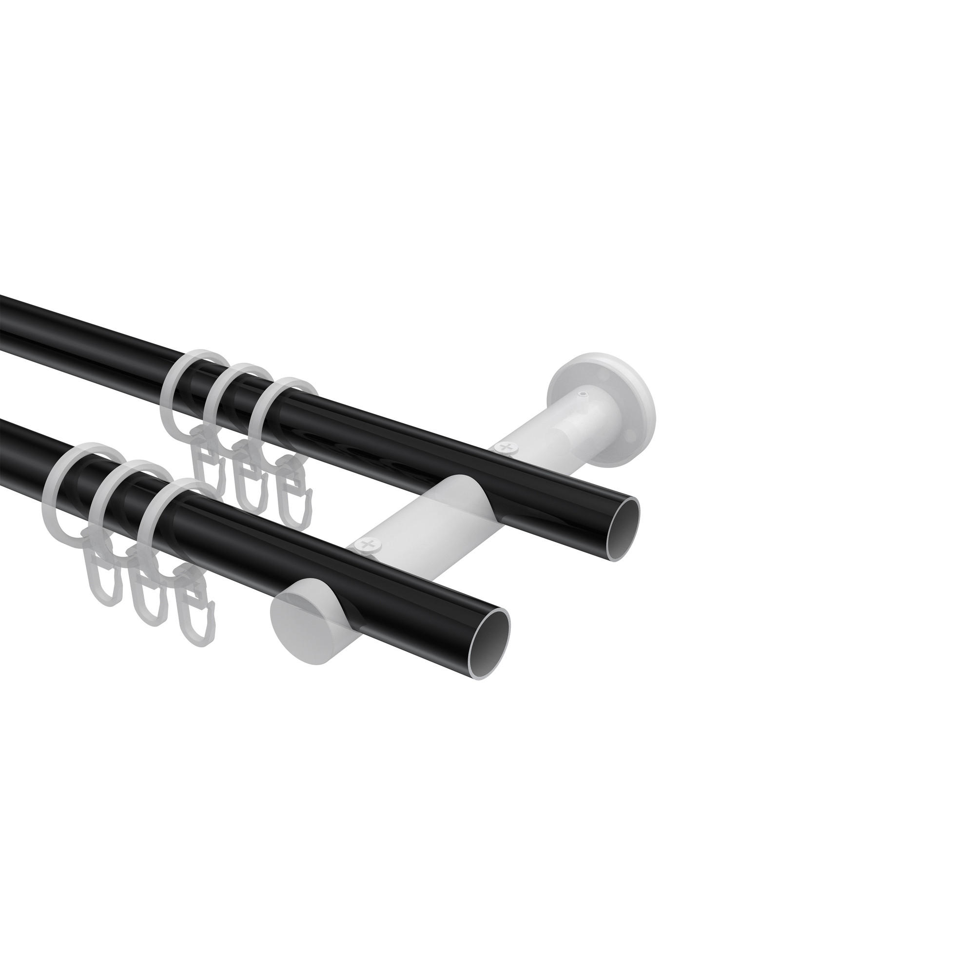 GARDINENSTANGE Platon Tanara 120 cm, 2-läufig, 20 mm Ø Schwarz - Chromfarben/Schwarz, Metall (120cm) - INTERDECO