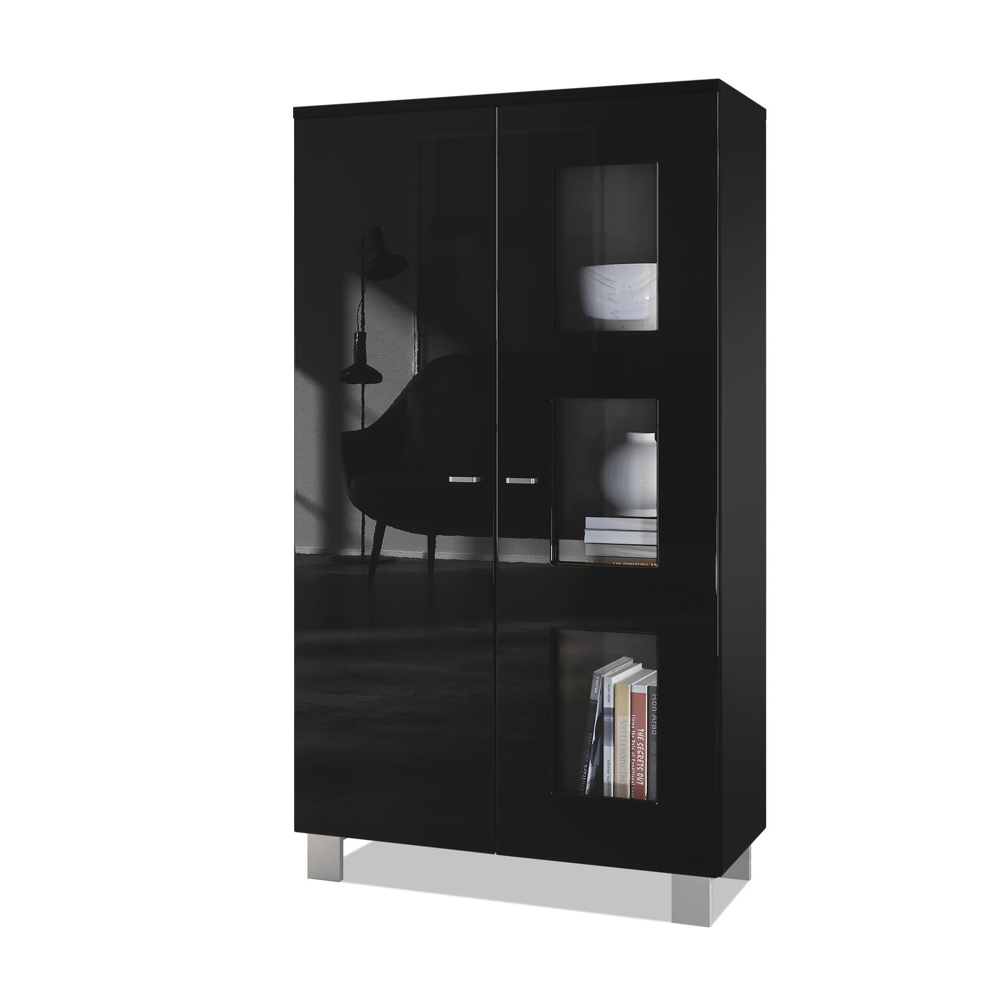 VITRINE Denjo Tür in Schwarz Hochglanz - Schwarz Hochglanz, Holzwerkstoff (71/129/35cm) - Vladon