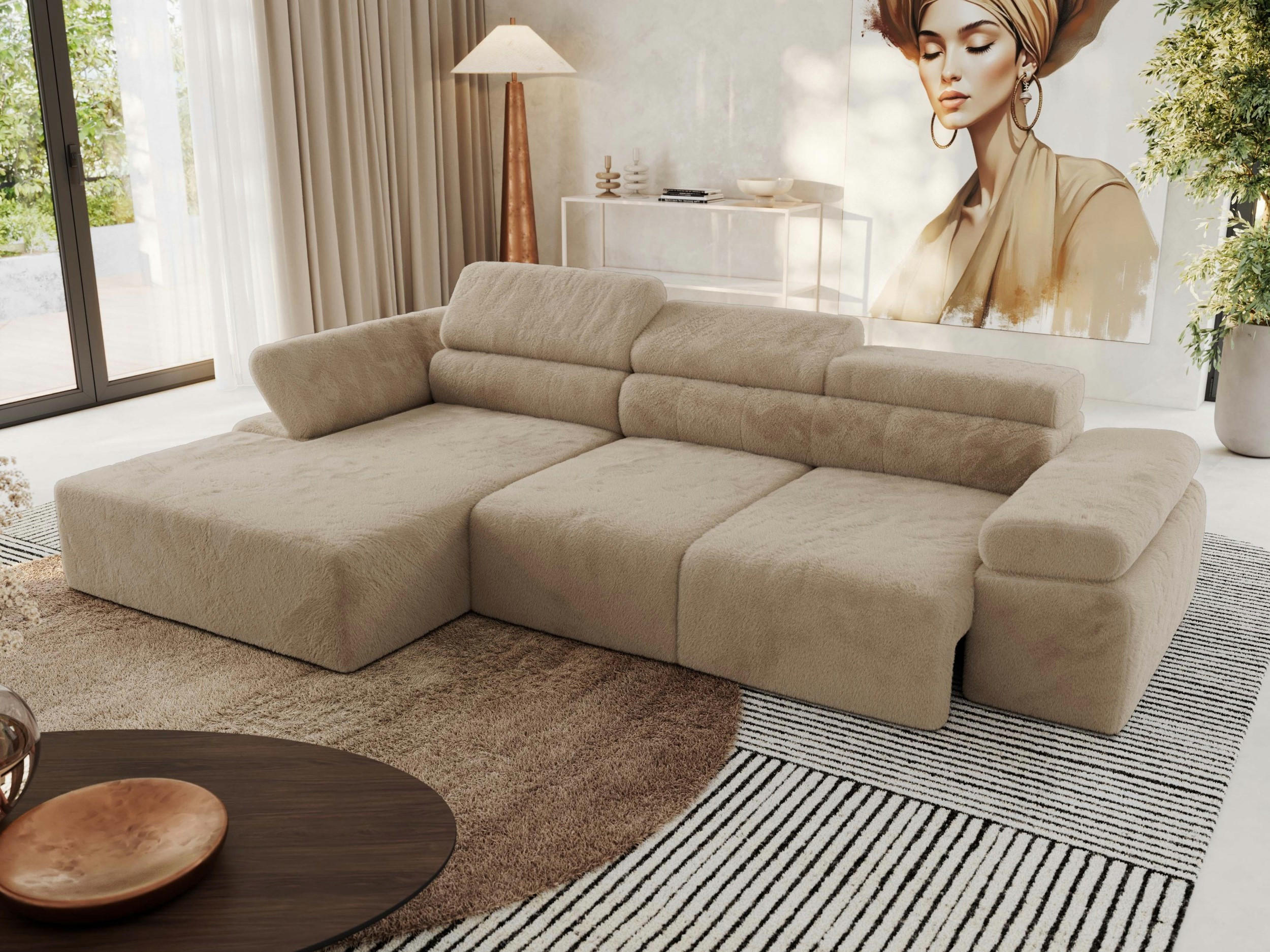 ECKSOFA RILASSO L Beige Plüsch - links - Beige/Schwarz, Kunststoff/Textil (296/174cm) - MKS