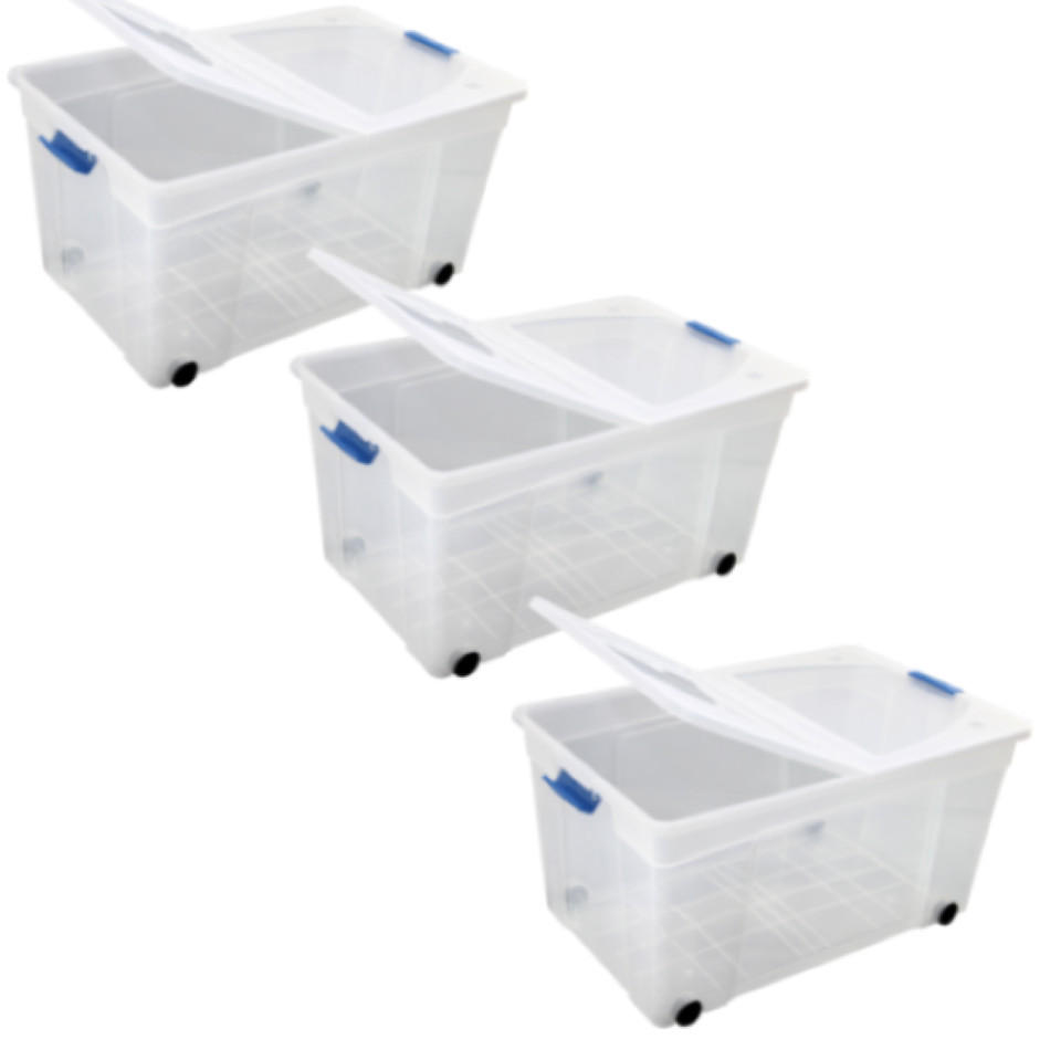 AUFBEWAHRUNGSBOX, S-free, 60L 3er-Set - Transparent, Kunststoff (59/32/59cm)