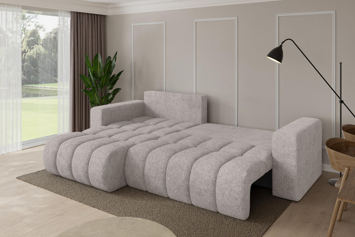 ROHOVÁ SEDAČKA s funkcí spaní, otoman vlevo MILA-L-v1 277x195x86 světle šedá velur - černá/světle šedá, kompozitní dřevo/textil (277/194cm) - ALTDECOR