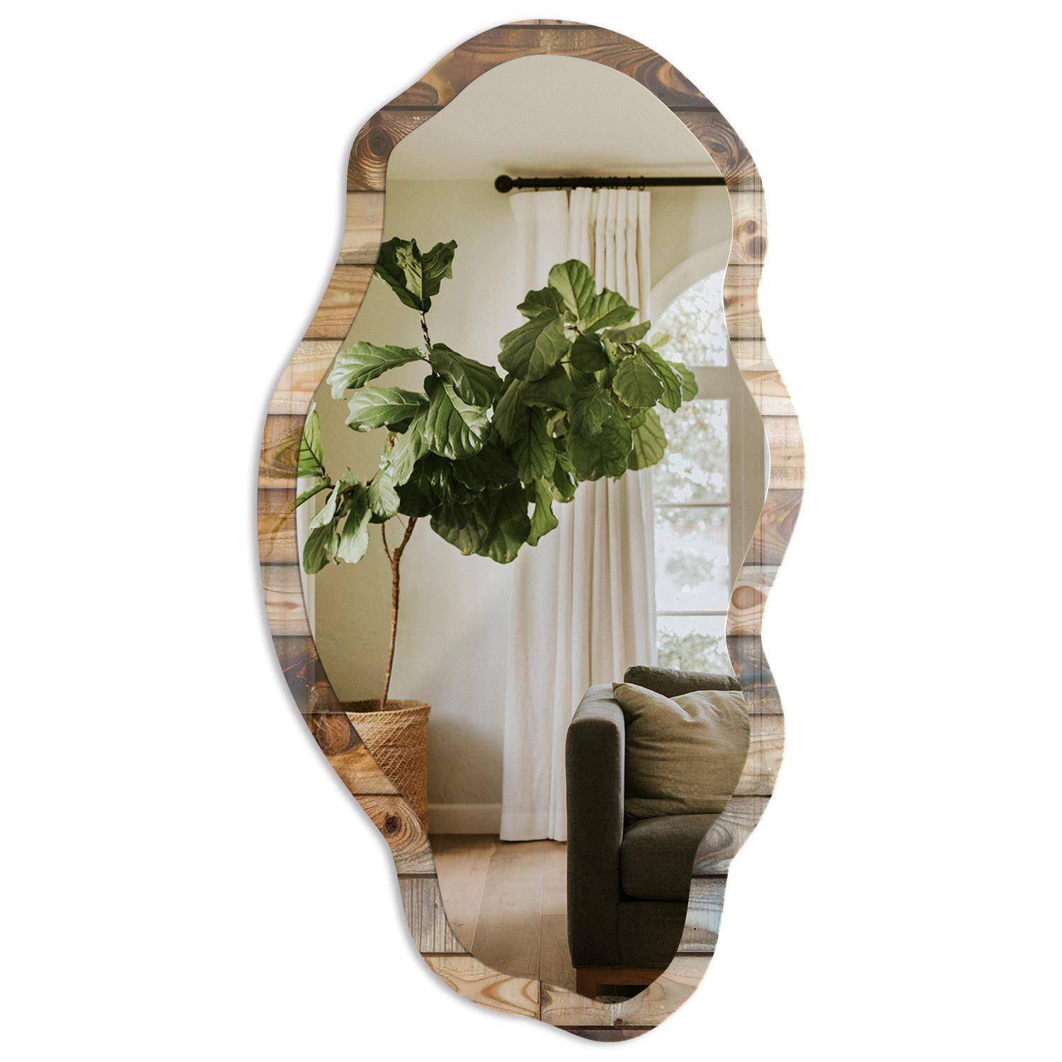 SPIEGEL 90x45 cm asymmetrisch mit Druck - Holzwand - Transparent, Glas (45/90/0.4cm) - TULUP