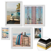WANDBILDER 5er-Set - 50x50 cm & 20x30 cm & 40x60 cm Weißer Rahmen - Sonnenuntergang in Miami - Weiß, Kunststoff (40/60cm) - ArtPrintCave
