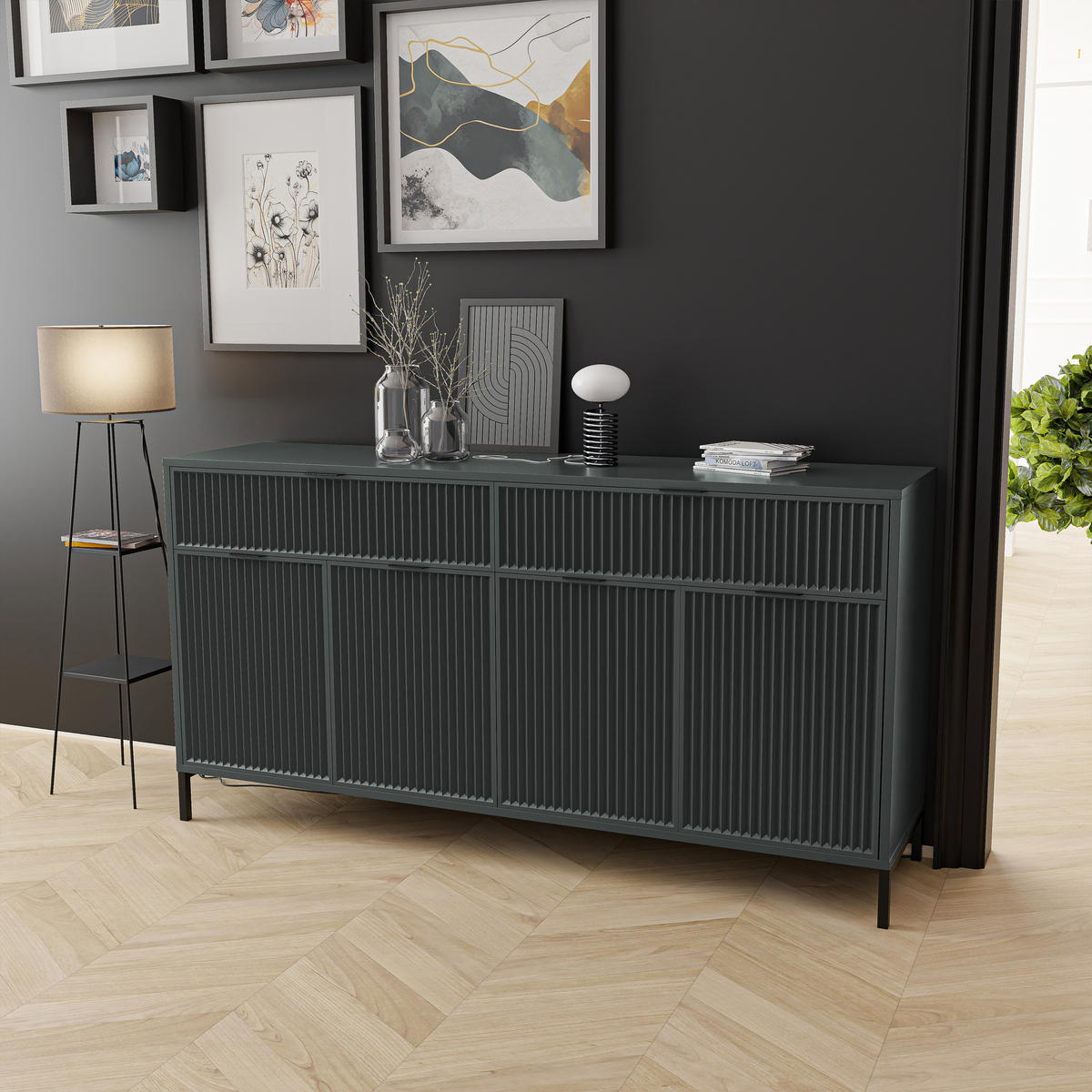 KOMMODE WAVE 165/40/86 cm Grün - Schwarz/Grün, Holzwerkstoff/Metall (165.3/86/40.6cm) - Idohome