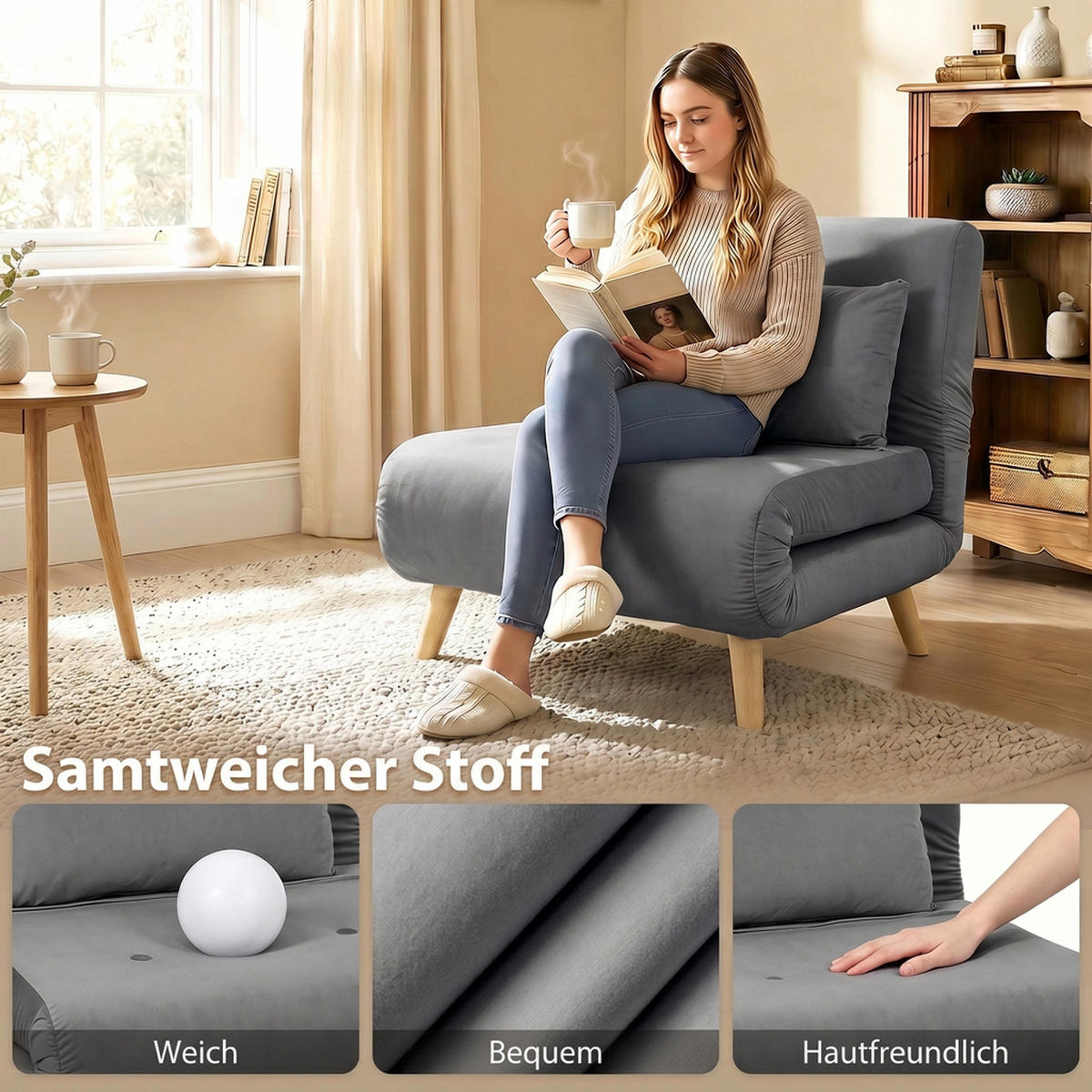 SCHLAFSESSEL Polyester Grau - Beige/Naturfarben, Textil (72/79/78cm) - HOMCOM