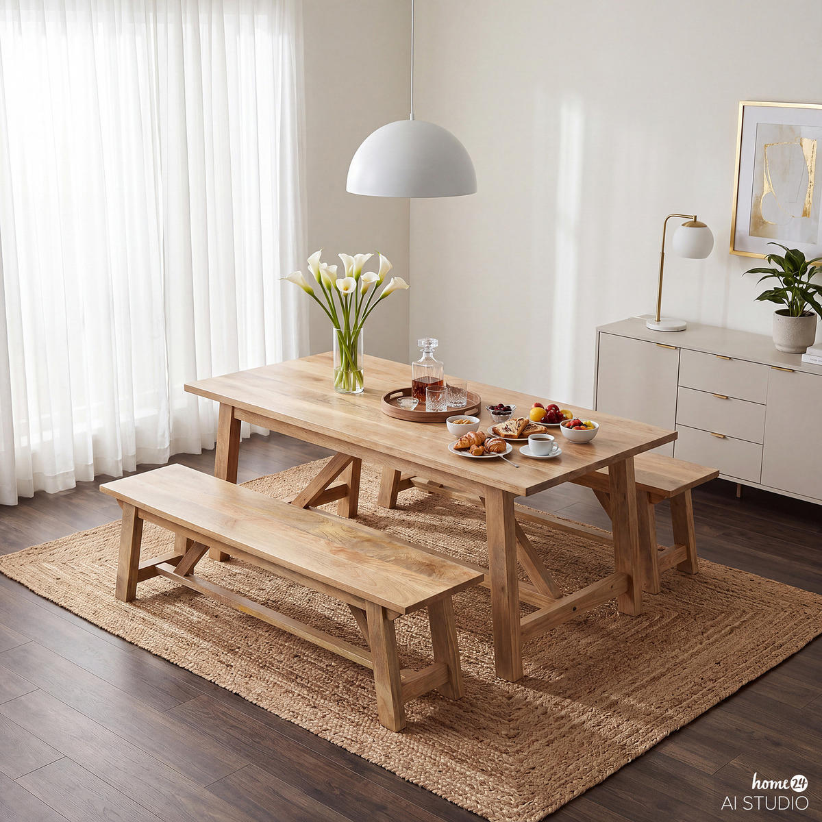 SITZBANK - Mango massiv - Naturfarben, Holz (200/45/40cm) - home24