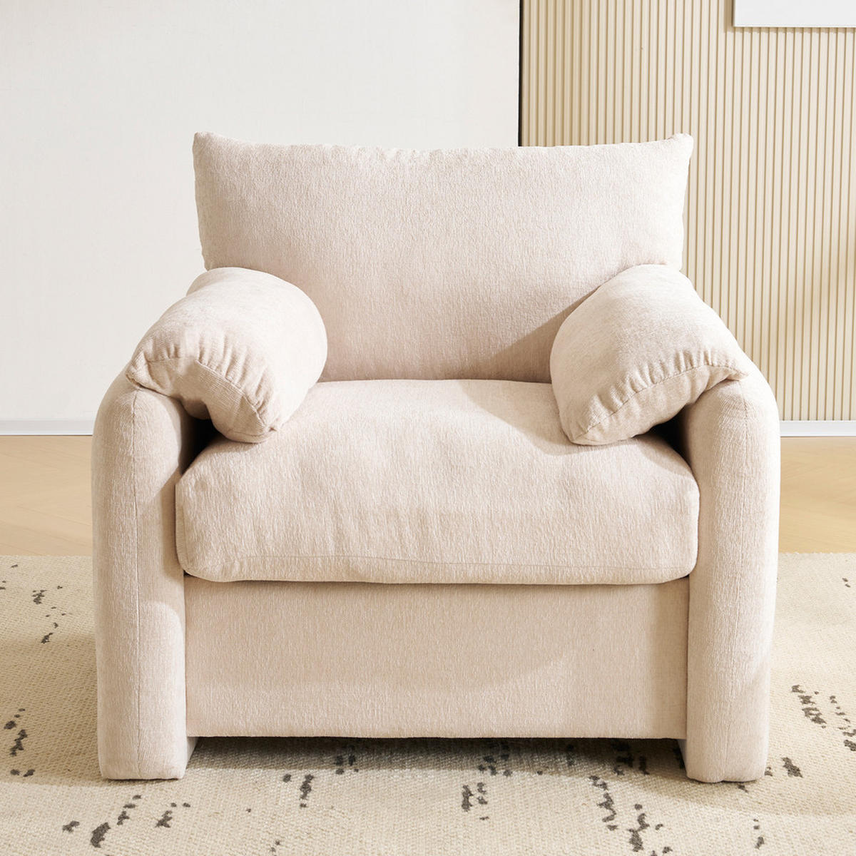 EINZELSOFA Chenille Übergrößig Dekostuhl Freizeitstuhl - Beige, Holz (75.49/39.98/65.99cm) - FLIEKS