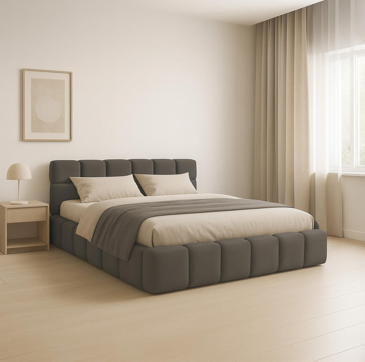 POLSTERBETT NUBO PREMIUM 140x200 cm mit Bettkasten – Stoff QUELLE 92 - Dunkelgrau, Holz (140/200cm) - Dekori_Interiors