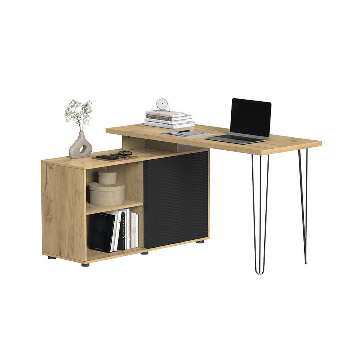 ROHOVÝ PSACÍ STŮL Notivo Černá - černá, kompozitní dřevo (55/135/77cm) - Vicco