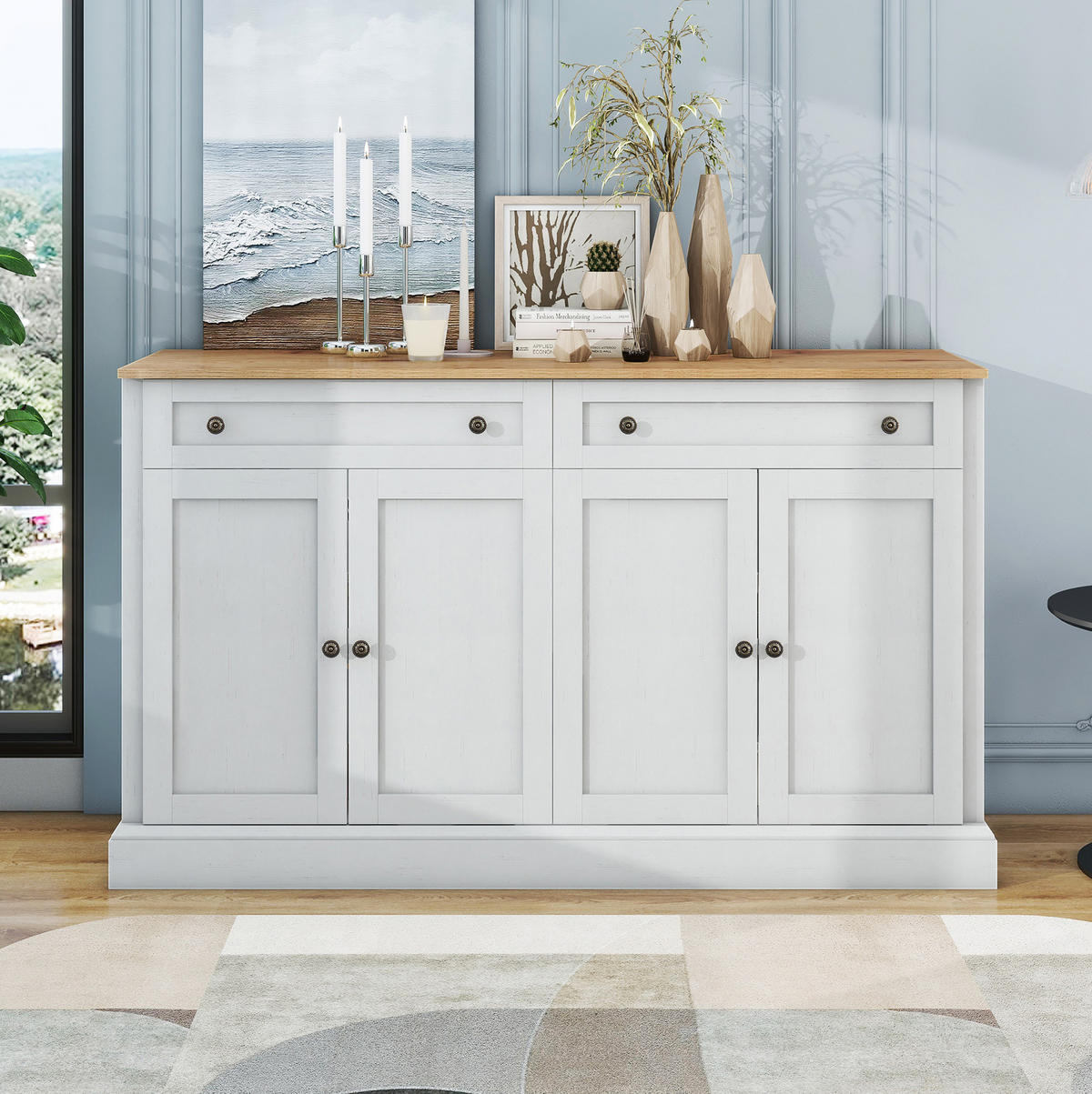 SIDEBOARD mit 4 Türen und 2 Schubladen 150 x 40 x 86 cm Weiß/Natural Wood - Birnbaumfarben, Holzwerkstoff (150/86/40cm) - Meubliv