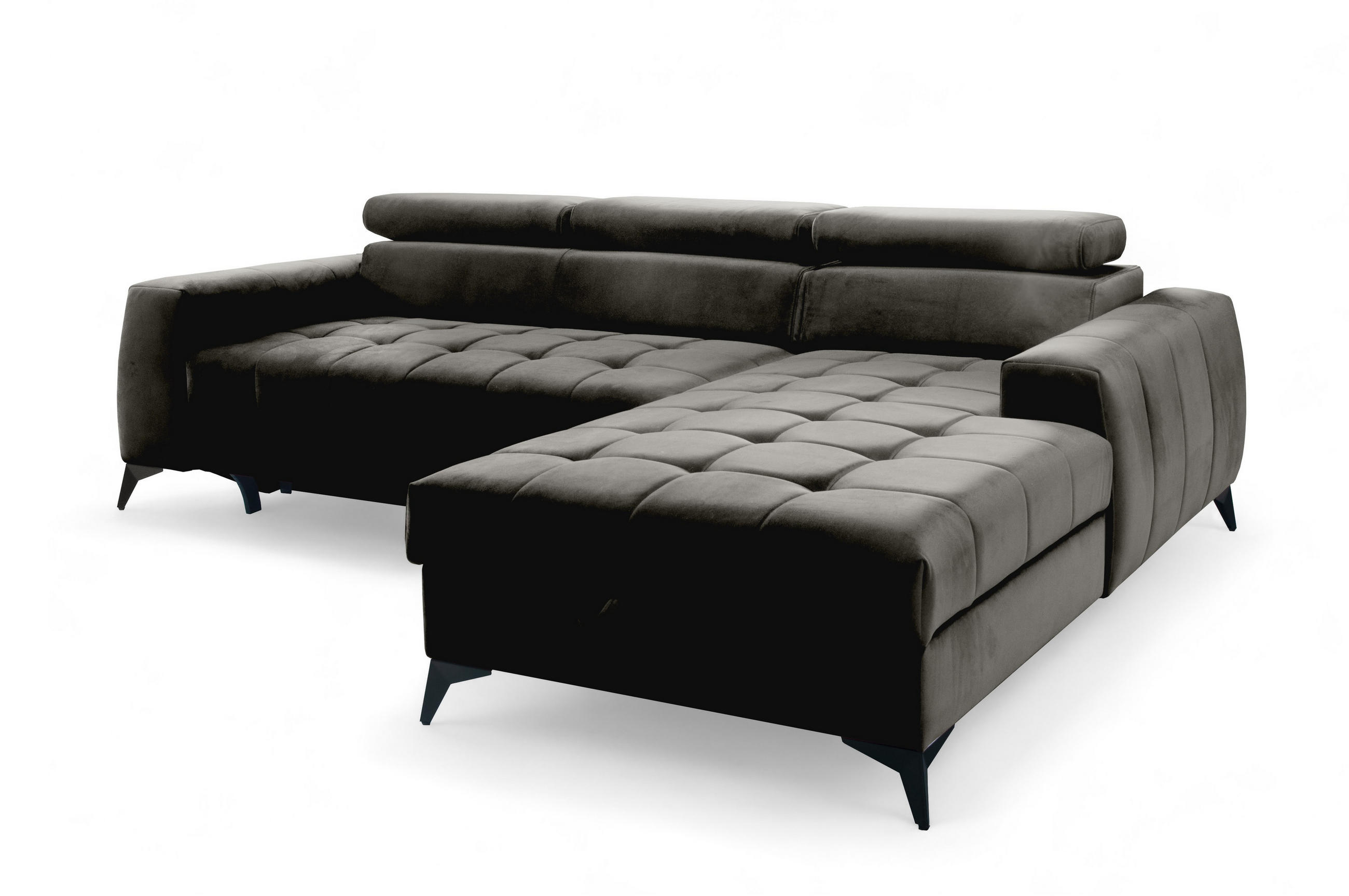ECKSOFA L Form Arkucio Mini Schwarz 260/200/95 cm Rechts mit Schlaffunktion - Schwarz, Textil/Metall (260/200cm) - AX Living