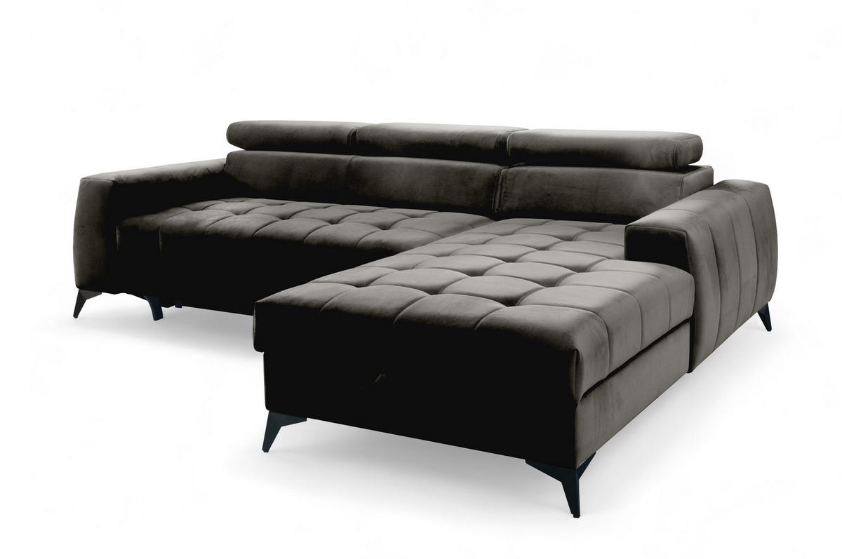 ECKSOFA L Form Arkucio Mini Schwarz 260/200/95 cm Rechts mit Schlaffunktion - Schwarz, Textil/Metall (260/200cm) - AX Living