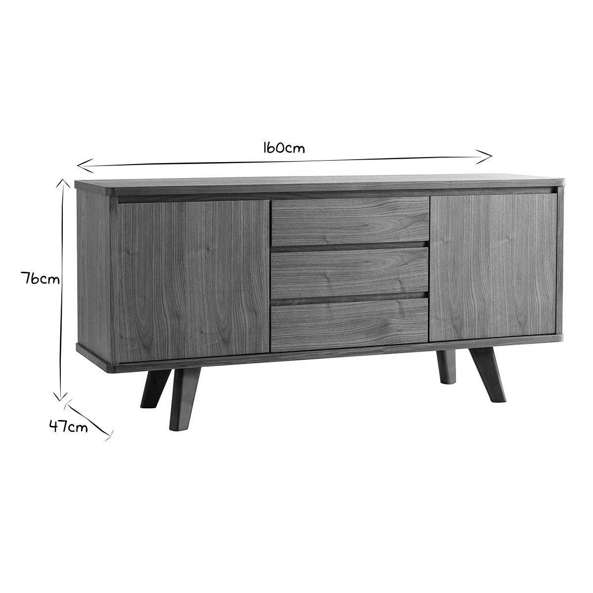 SIDEBOARD Nussbaum FIFTIES - Walnussfarben, Holz (47/76.6/160cm) - Miliboo