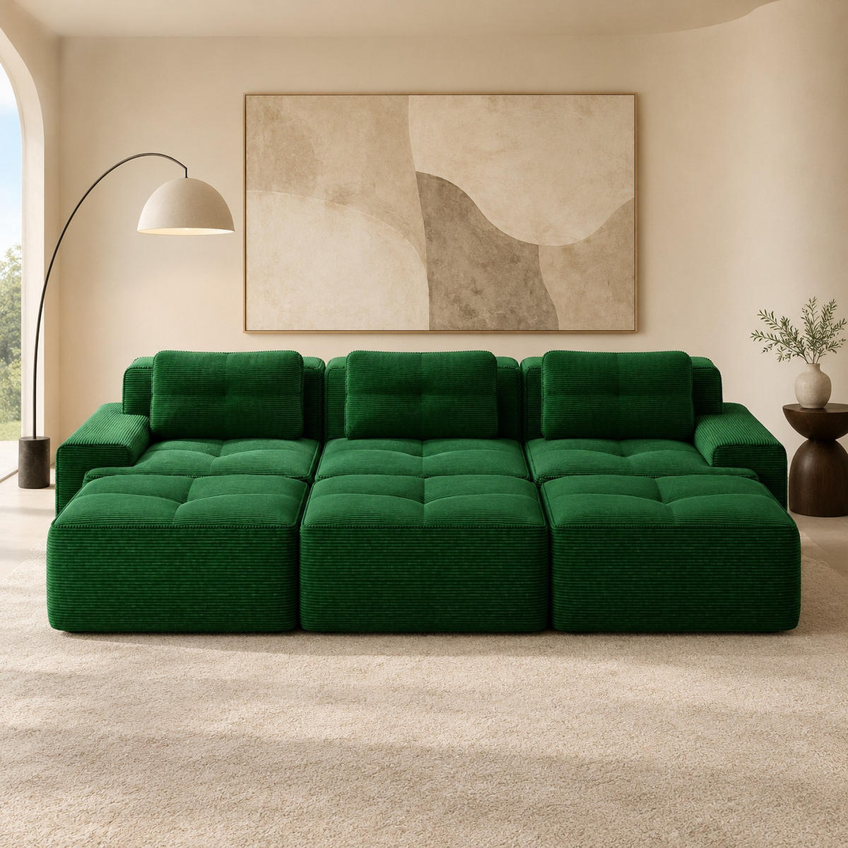 MODULARES Ecksofa mit Schlaffunktion aus Cord Grün 293x177x69 cm - Grün, Textil (177/69/293cm) - IVMEU