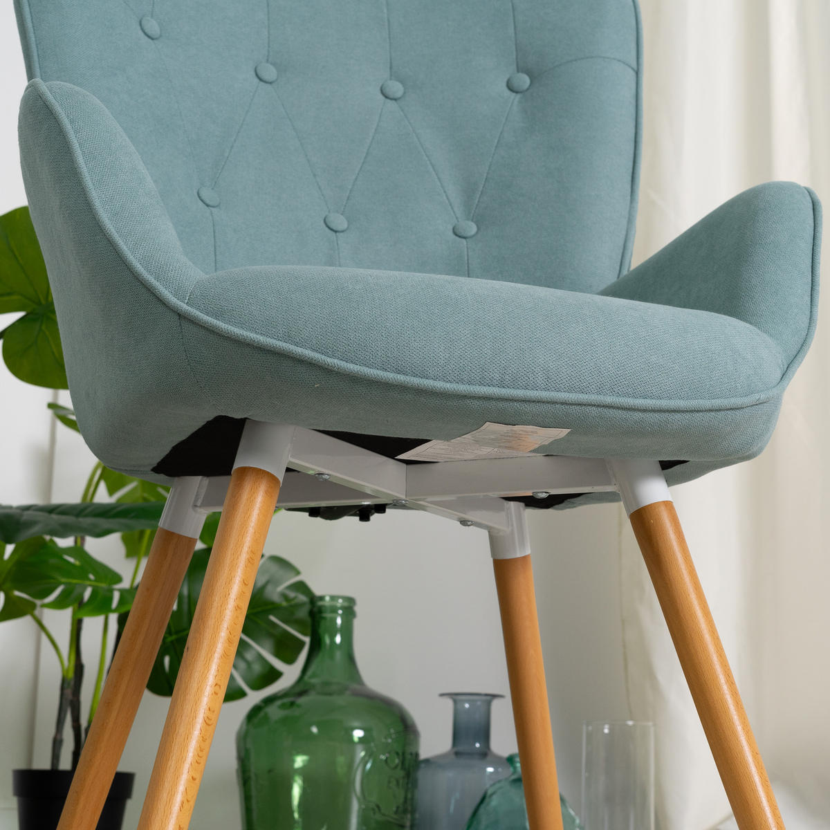 OHRENSESSEL in Webstoff, Green - Grün, Holz/Textil (66/106/53cm) - Meubles Cosy