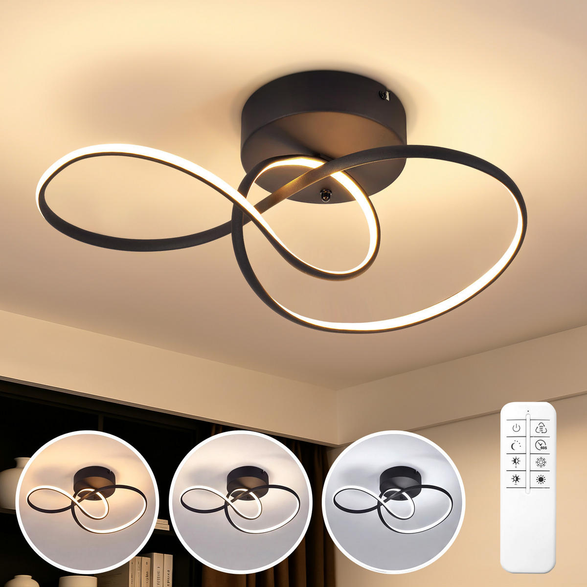 LED DECKENLEUCHTE Lyveth 41/19.5/16.5 cm - Schwarz, Kunststoff/Metall (41/19.5/16.5cm) - ZMH