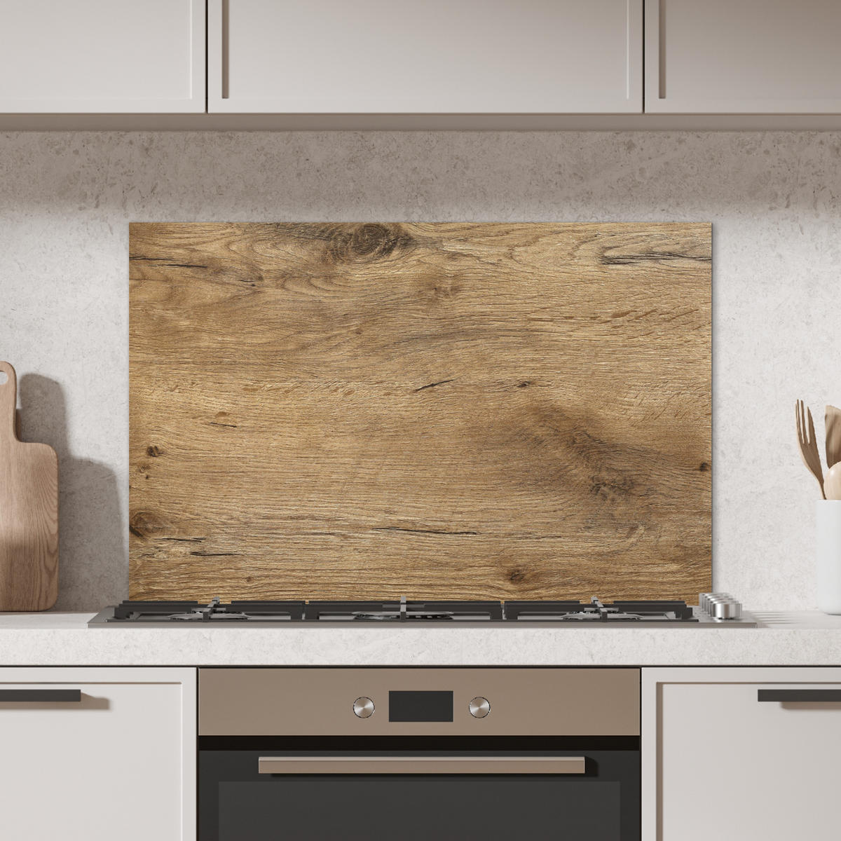 SPRITZSCHUTZ KÜCHE Holz - Braun - Holzoptik 90x60 cm - Eichefarben, Metall (90/0.3/60cm) - MuchoWow