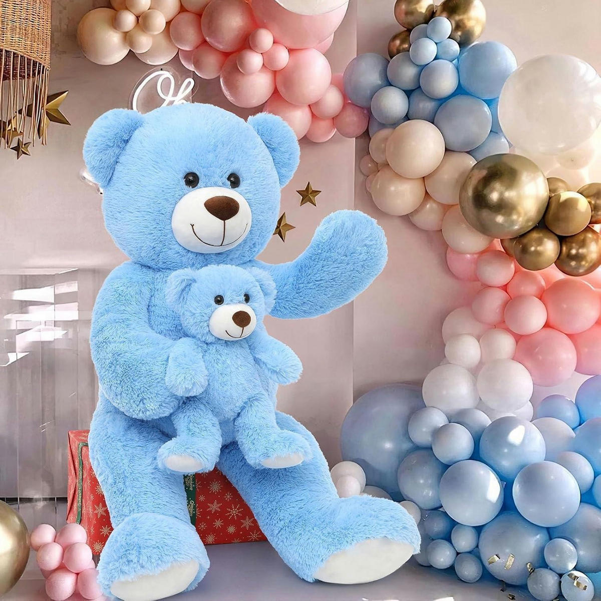 STOFFTIER-SET Teddybär 2-teilig 100 cm Blau - Blau, Textil (45/100cm)