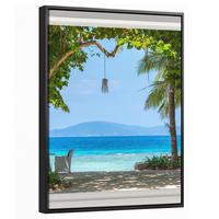 LEINWAND Bilder mit Rahmen - Aussicht - Baum - Meer - Palme - Hügel - Strand - Blau - 30x40 - Blau, Textil (30/40cm) - MuchoWow