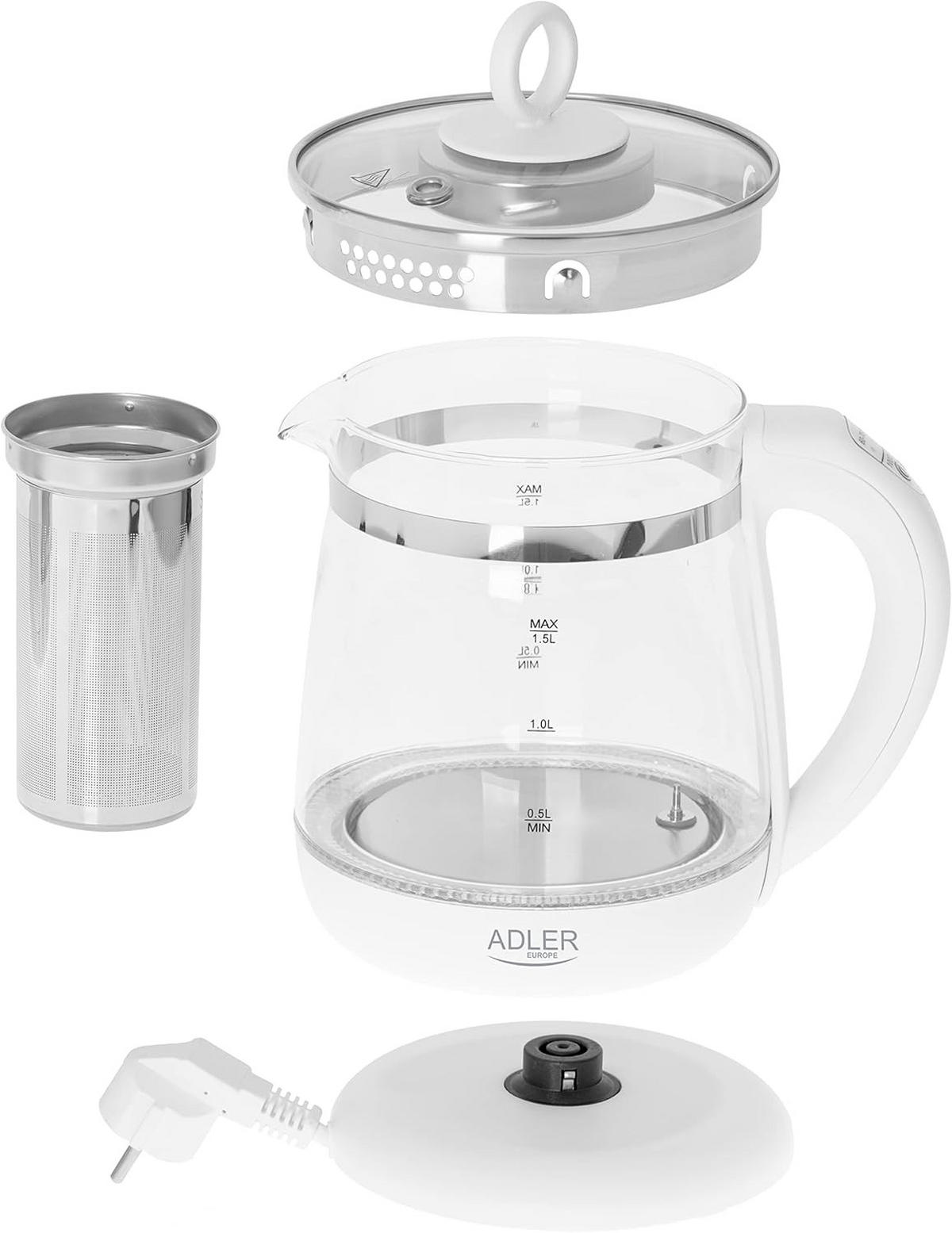 WASSERKOCHER AD1299 Premium Weiß - Weiß, Glas/Kunststoff (21/24/19cm) - Adler