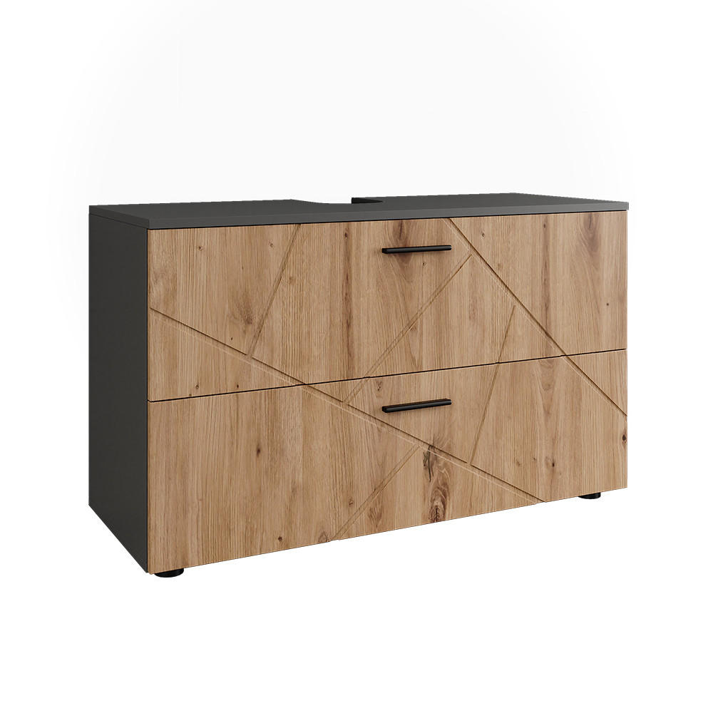 Vicco TOALETNÍ SKŘÍŇKA PRO UMYVADLO Irma, Antracit/Zlatý mocný dub, 100.1 x 60.6 cm se 2 zásuvkami