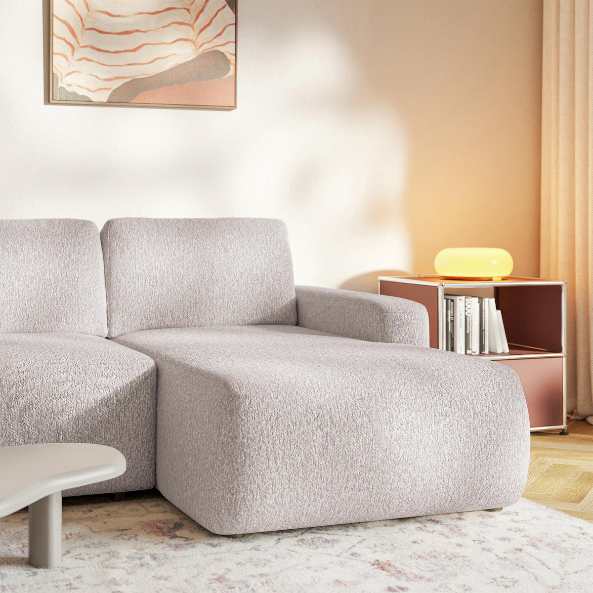 ECKSOFA Carnos Mini Beige Chenille - Beige/Schwarz, Kunststoff/Textil (164/238cm) - Selsey