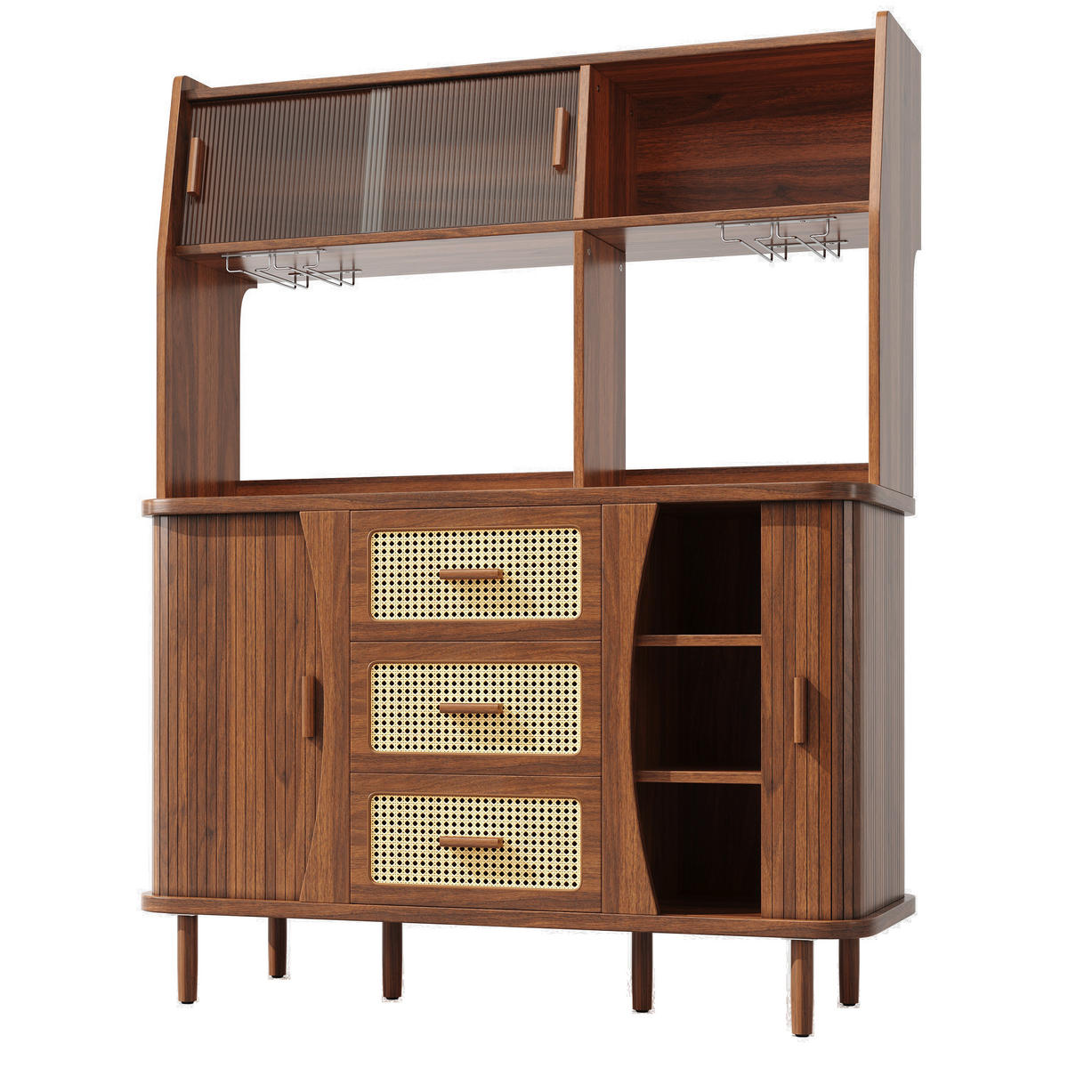 BUFFETSCHRANK Nussbaumfarben 140/40.5/174.5 cm - Walnussfarben, Holz (140/174.5/40.5cm) - PANGIVO