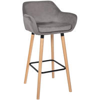 BARHOCKER Samt Grau - Eukalyptusholzfarben/Grau, Holz/Textil (51/101/50cm) - CLP