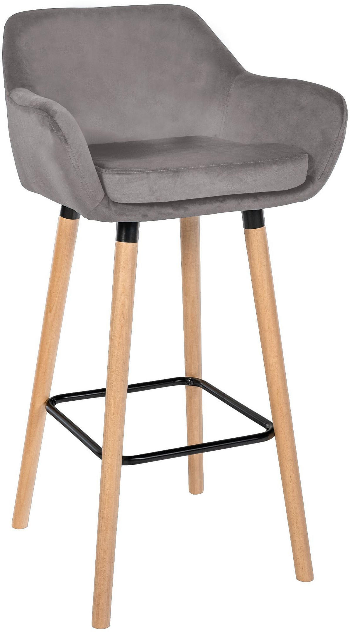 BARHOCKER Samt Grau - Eukalyptusholzfarben/Grau, Holz/Textil (51/101/50cm) - CLP