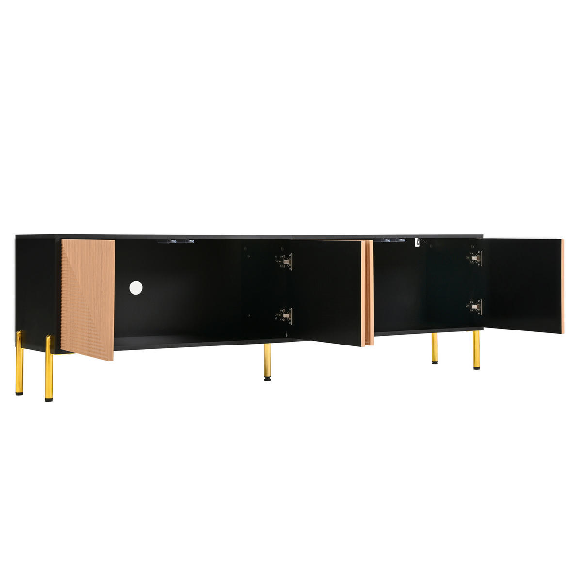 TV-LOWBOARD aus Spanplatte 179x35x53,5 cm Schwarz/Natur mit 4 Türen und goldfarbenen Metallfüßen - Hellbraun, Holzwerkstoff (179/53.5/35cm) - IVMEU