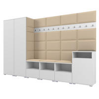 GARDEROBE NELA XII 300 cm (Modulare Flurmöbel Weiß mit Sitzpolster Beige 04 Gigantisches Set) - Beige/Silberfarben, Holz/Holzwerkstoff (300/187/40cm) - Ravio