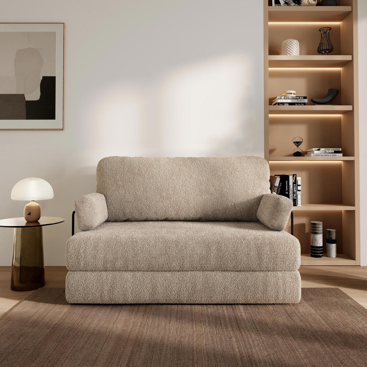 BETTSOFA KESTE aus Schaumstoff Bucle-Stoff Beige Schlaffunktion - Beige, Textil (140/86/60cm) - MASSENO