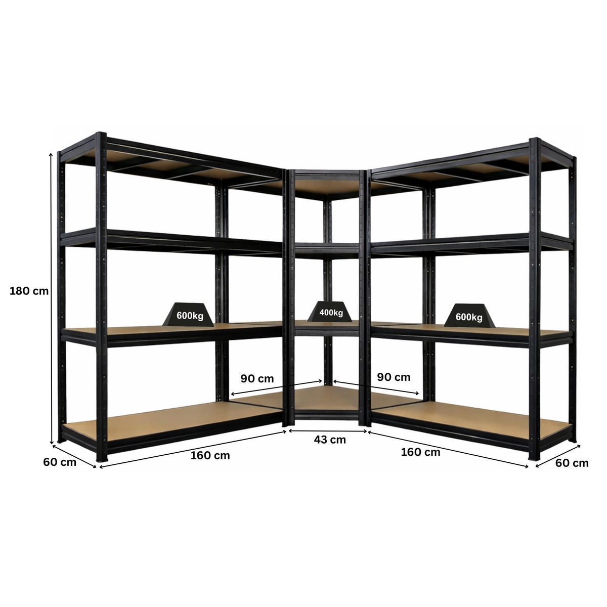 ECKREGAL SparSet mit 2x Schwerlastregal Dino 180 x 160 x 60 cm Schwarz - Schwarz, Metall (250/180/60cm) - PROREGAL