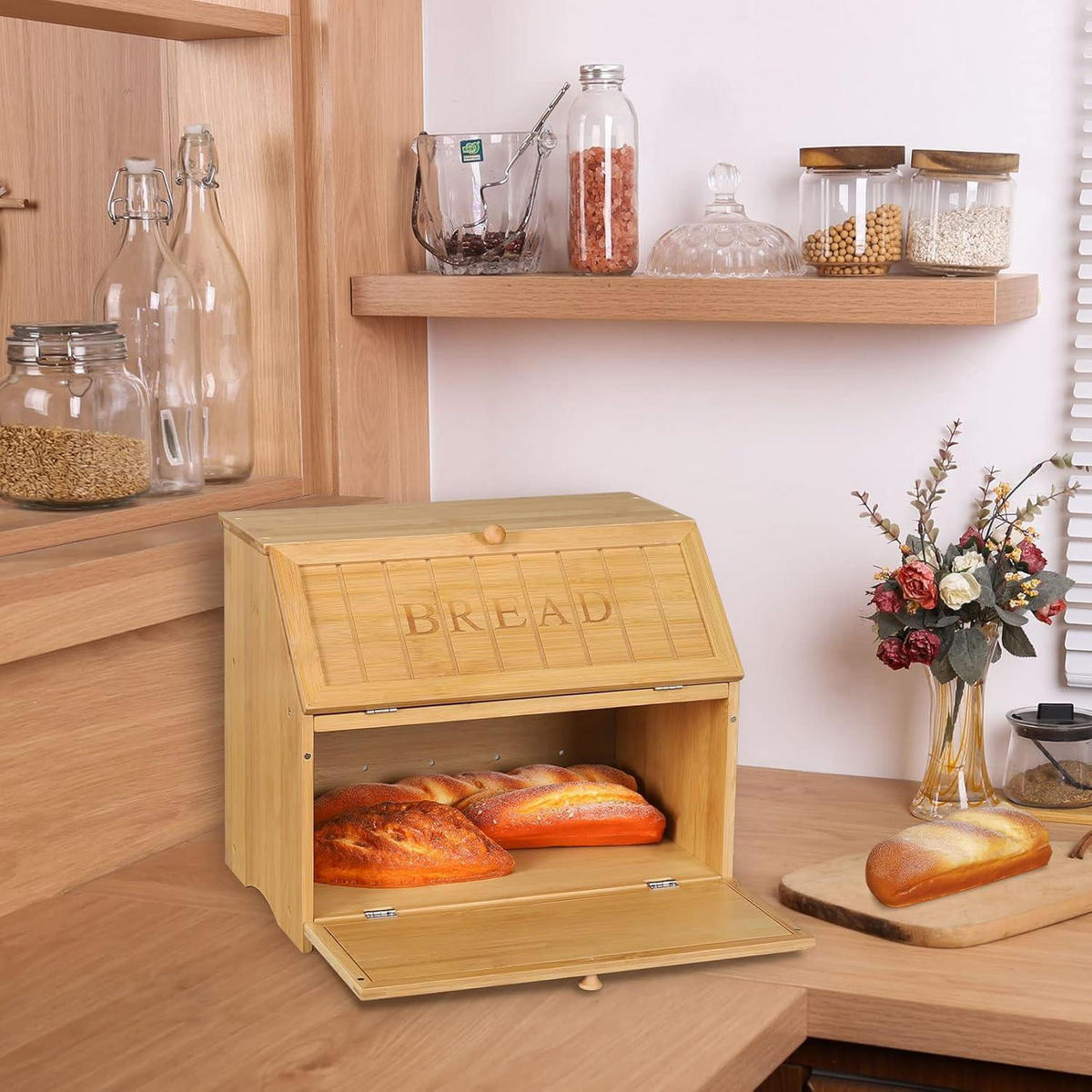 BROTKASTEN Bambus 2 Etagen 39 cm - Hellbraun, Naturmaterialien (24.9/32/38.9cm)