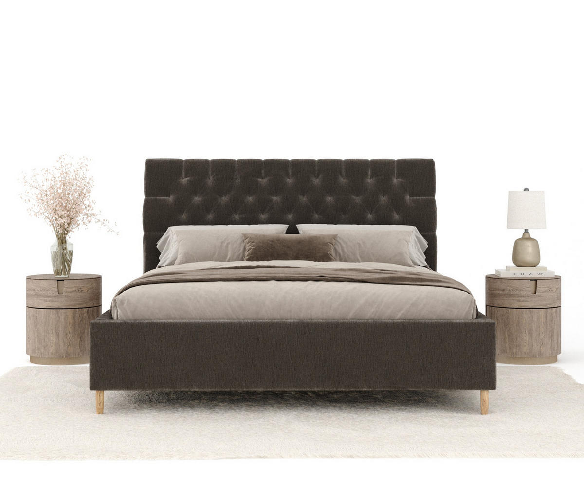 POLSTERBETT Vezzola Grau Braun 180/200 cm im Chenille-Stoff - Graubraun/Naturfarben, Holz/Holzwerkstoff (180/200cm) - Maison de Reve